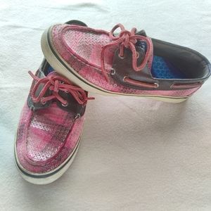 Pink Sequined Plaid Sperry Top Sider Women's Size 7M Boat Sneaker Shoes